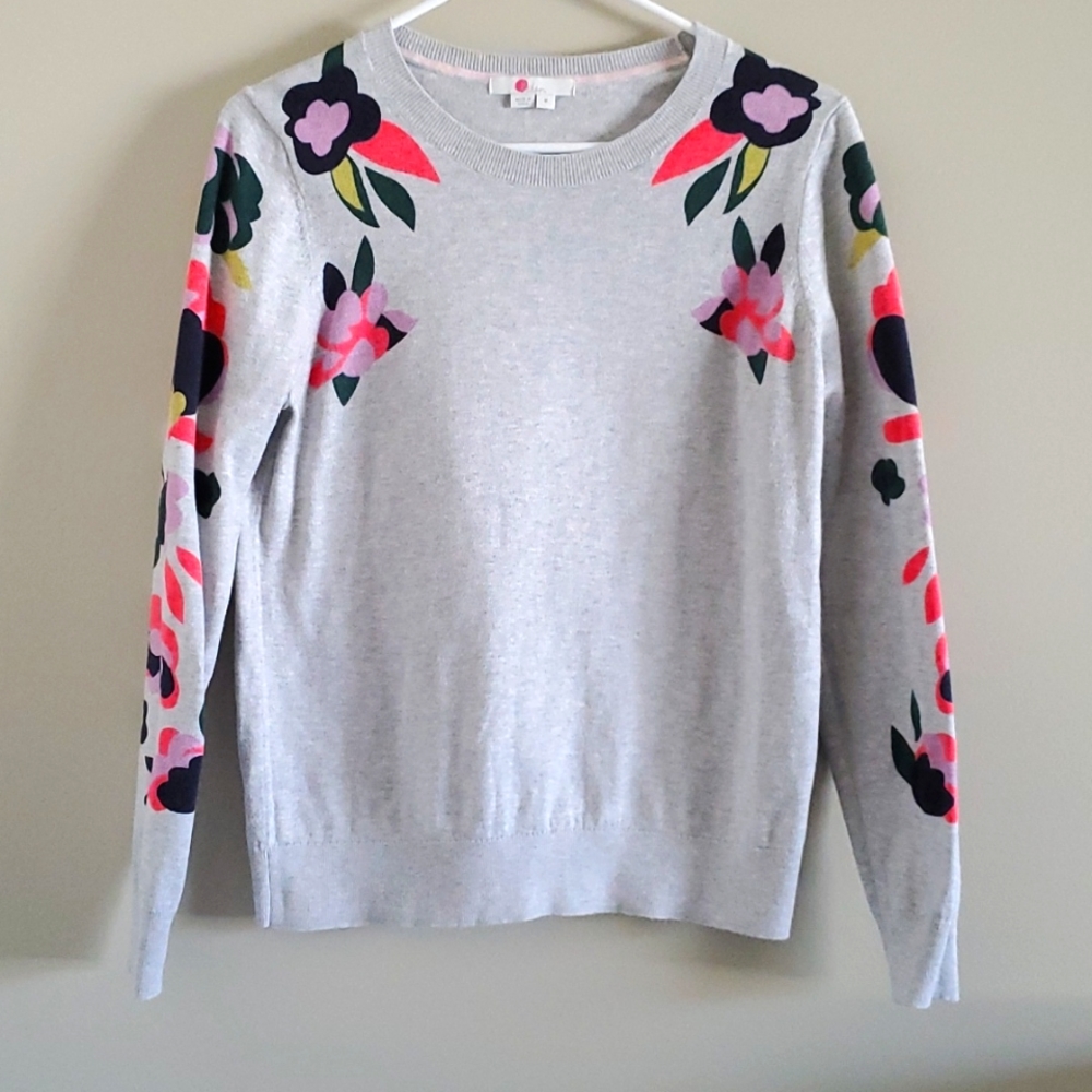 Boden Crew Neck Sweater with Floral Sleeves Women's size Medium